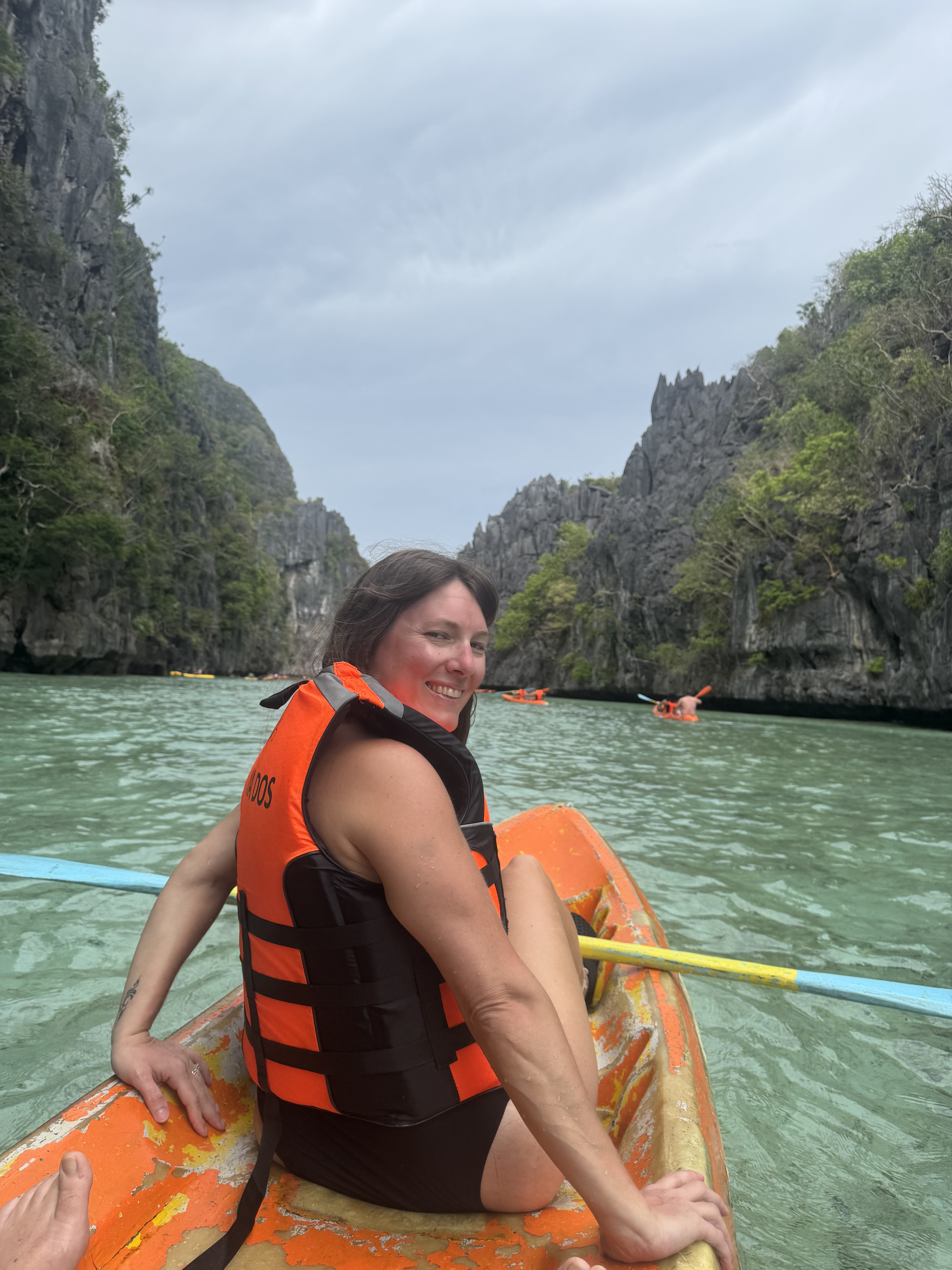 Kayaking through El Nido’s limestone scenery.