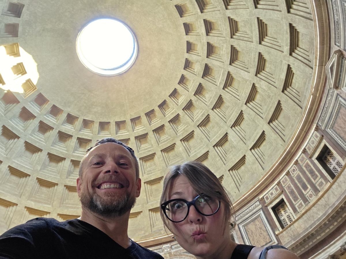 Looking up beneath the Pantheon dome.