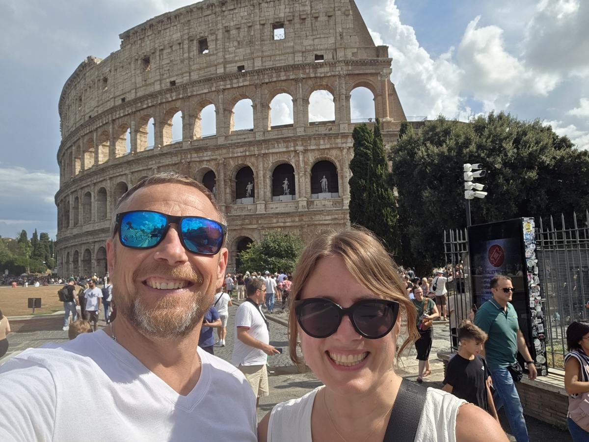 Together outside the Colosseum on our second Rome day.