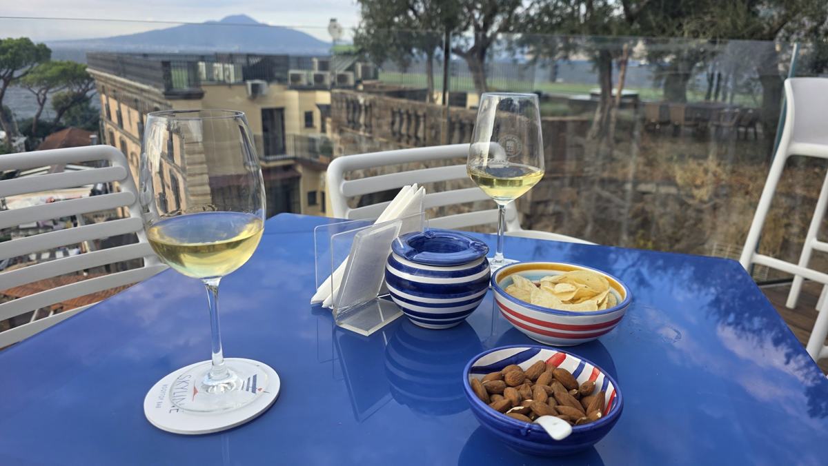 Wine and snacks with a view during our Sorrento stop.
