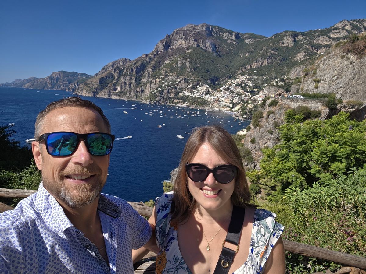 Together with Positano and the cliffs behind us.