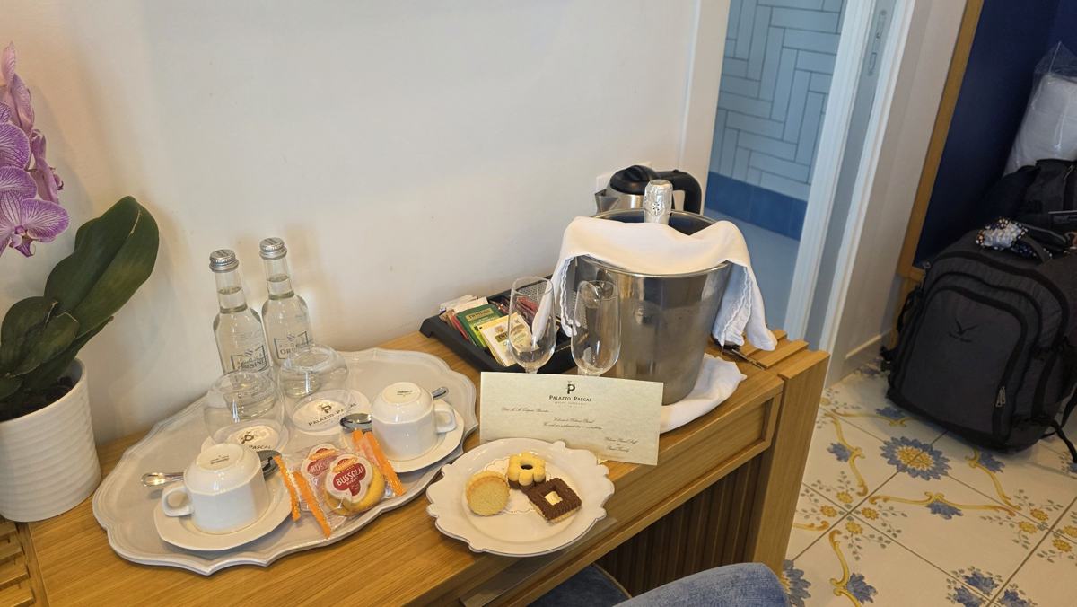 Welcome treats in our room at Palazzo Pascal.