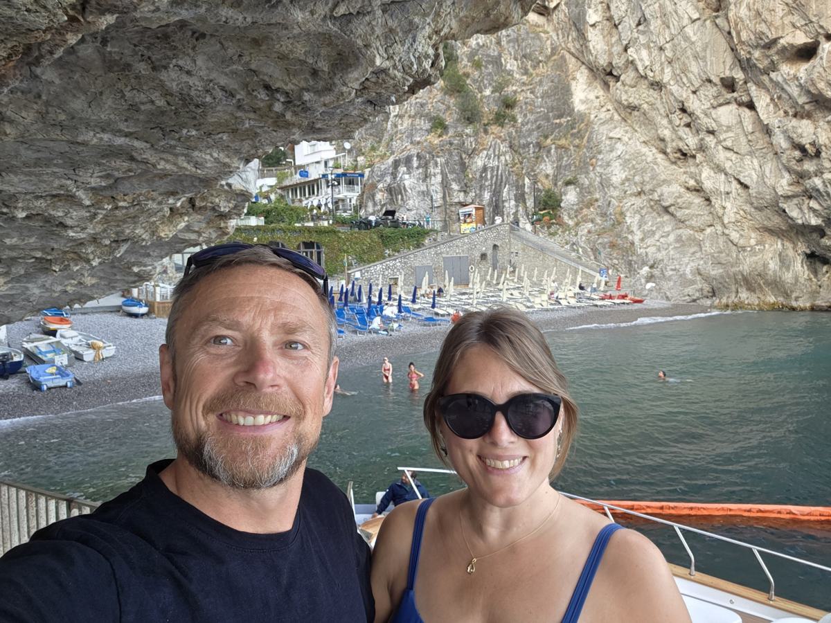 A sheltered cove beneath the cliffs in Praiano.