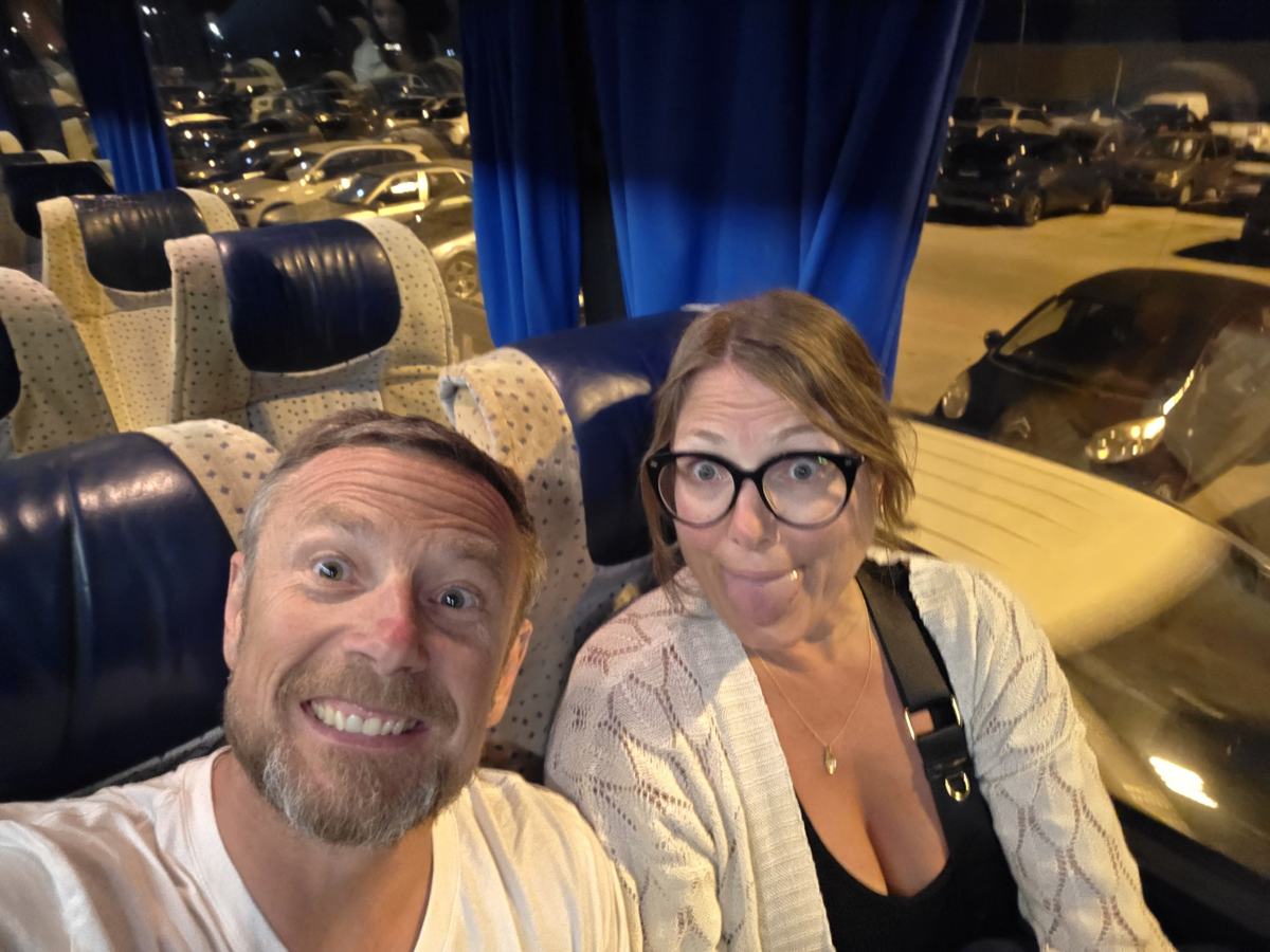 On the bus after our flight diversion to Trapani.