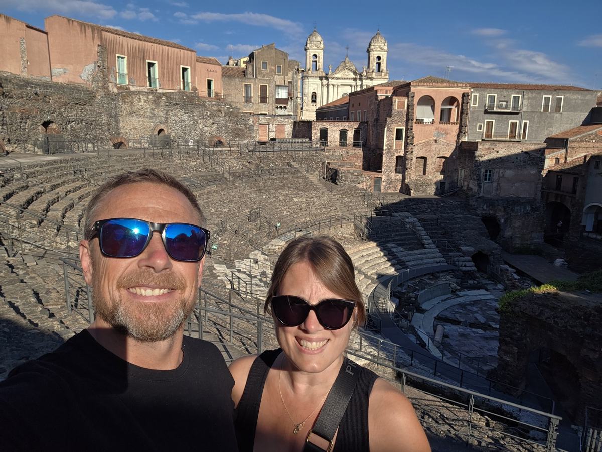 Together at the ancient theatre in Catania.