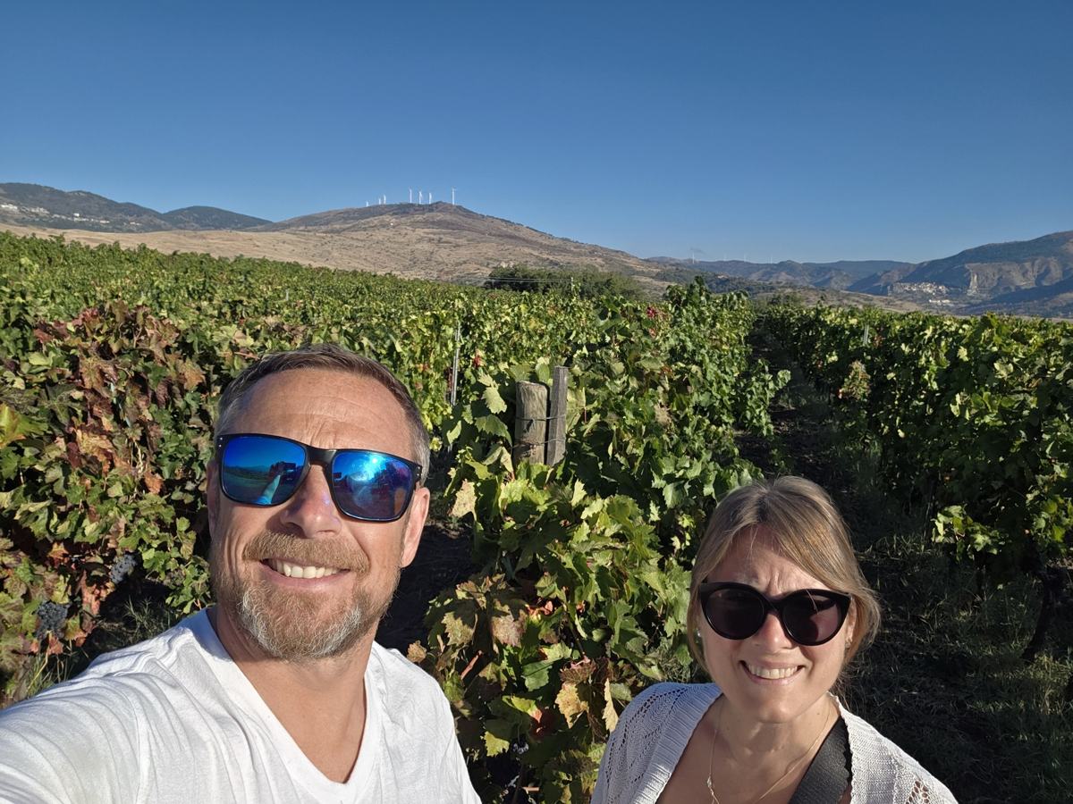 Together in the vineyard before continuing our journey.