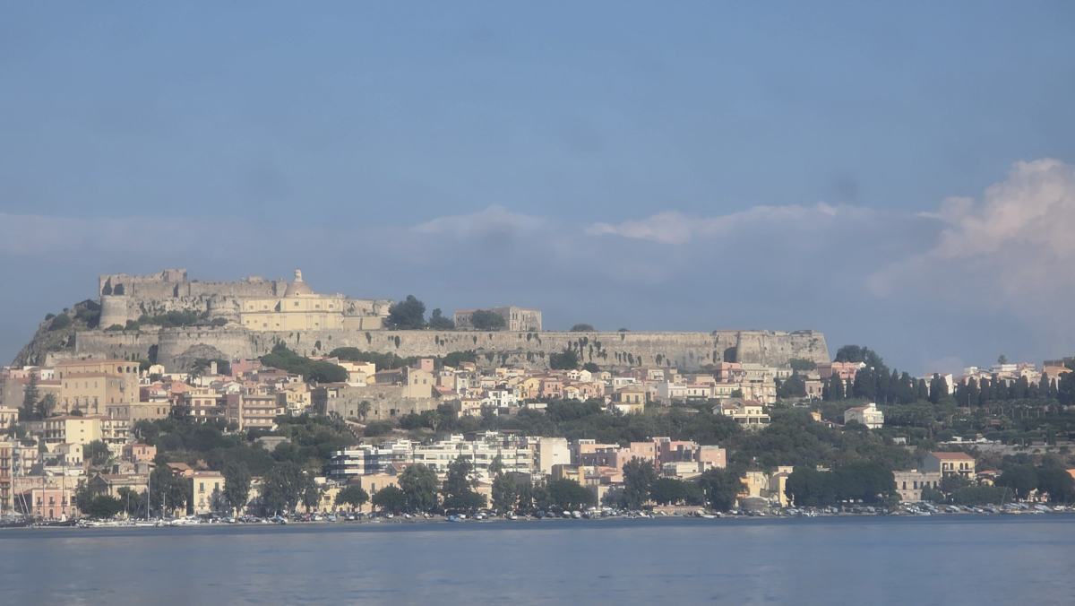 Milazzo and its hilltop fortress from the water.