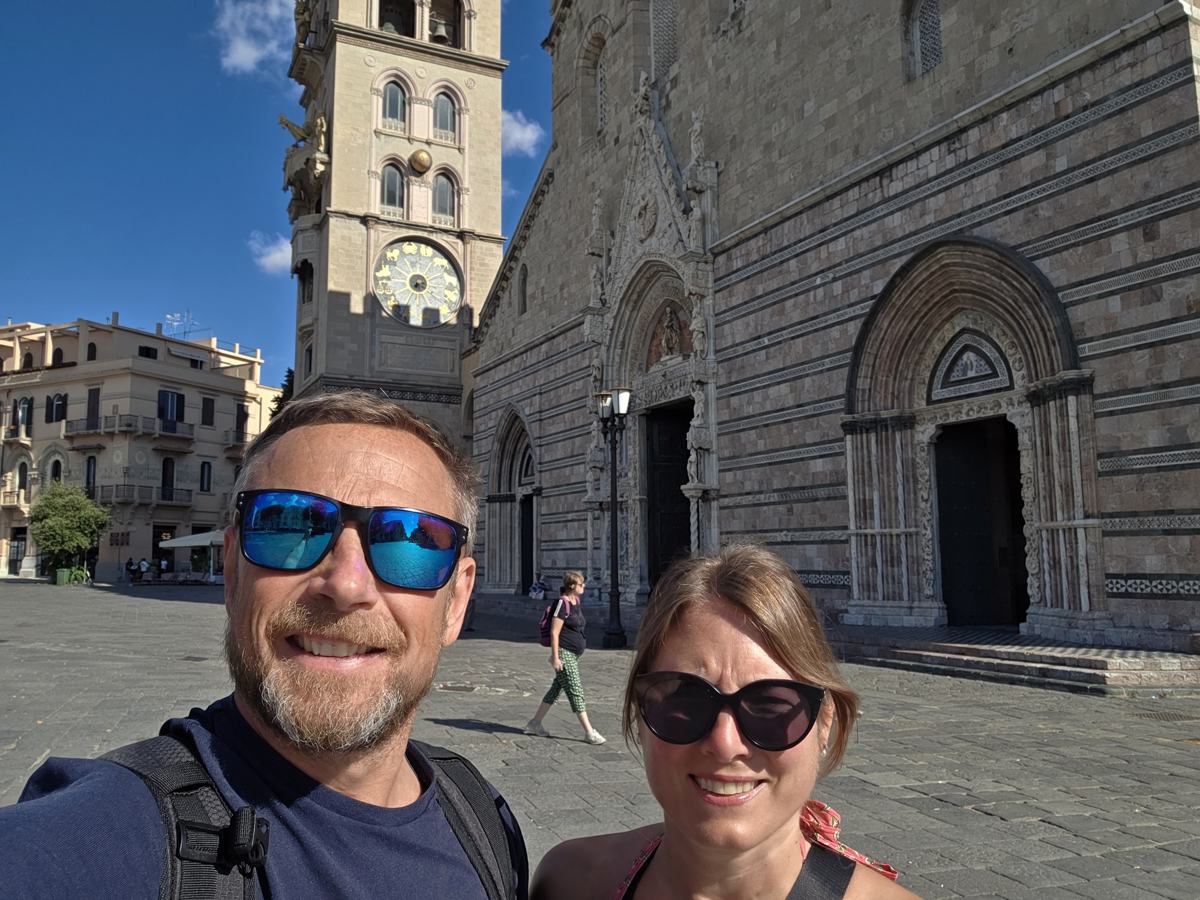 Together outside Messina Cathedral.