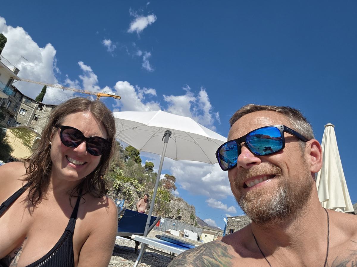 Taking a beach break before exploring town.