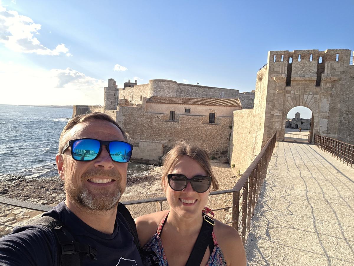 Together at Castello Maniace the next morning.