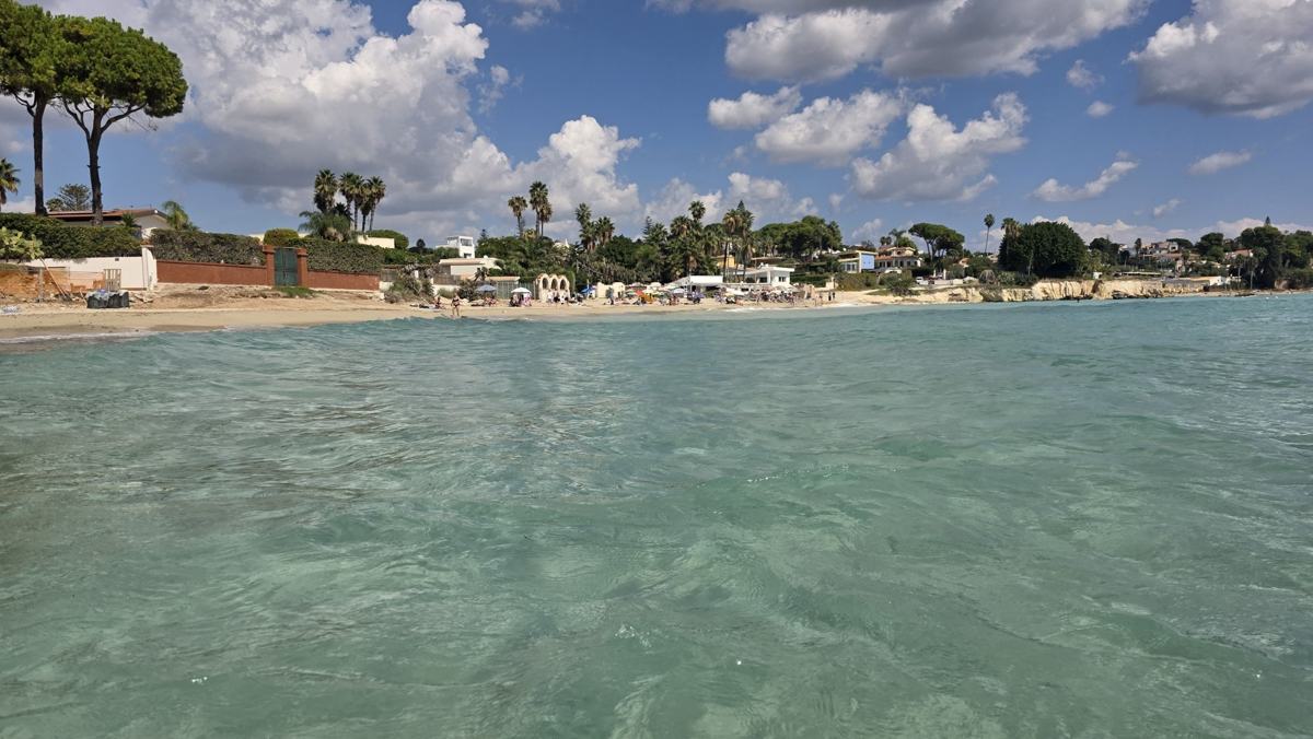 Clear water looking back toward shore.