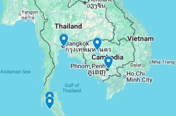Thailand and Cambodia itinerary route map