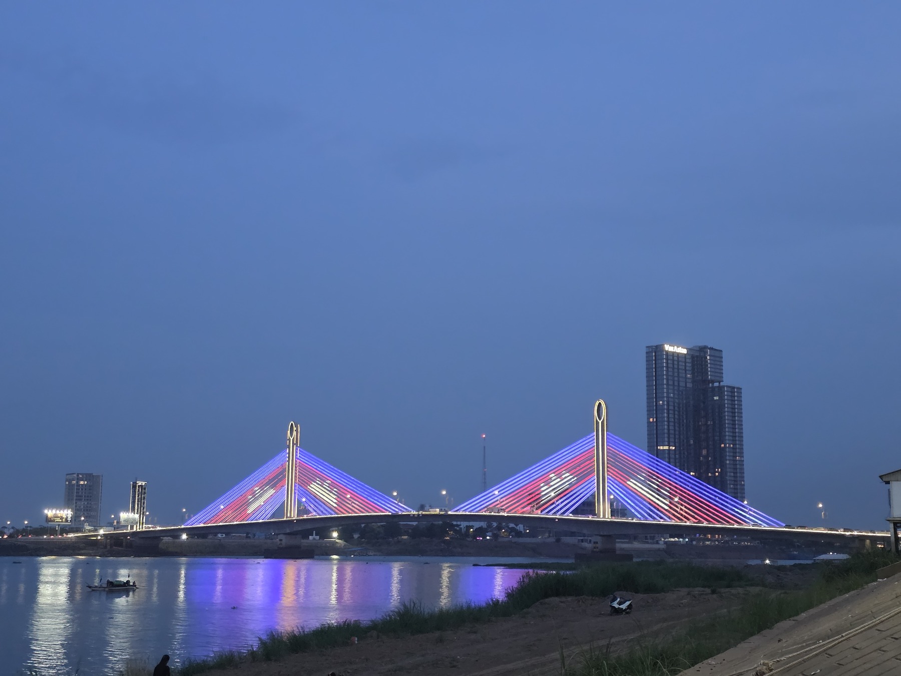 Phnom Penh riverfront at dusk