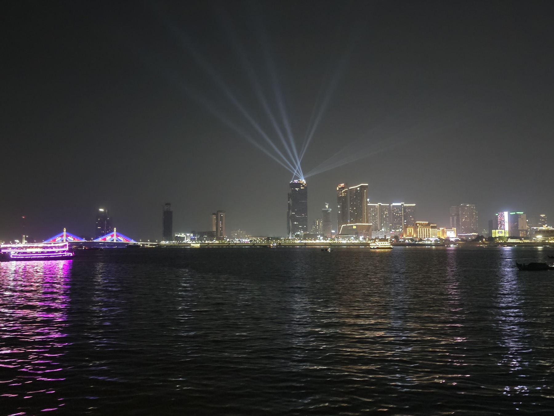 Phnom Penh skyline from the river at night