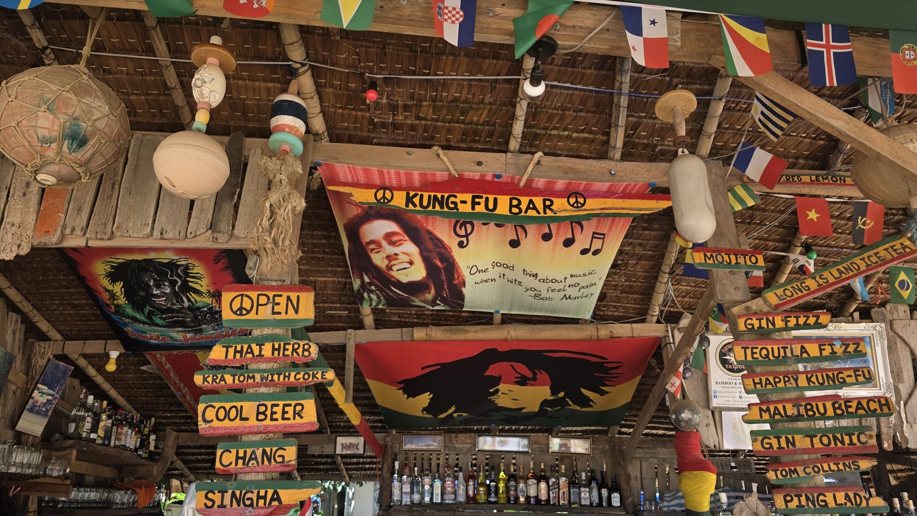Colourful island bar and restaurant interior